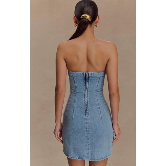 MESHKI Akira Embroidered Denim Mini Dress - M - Picture 3 of 6